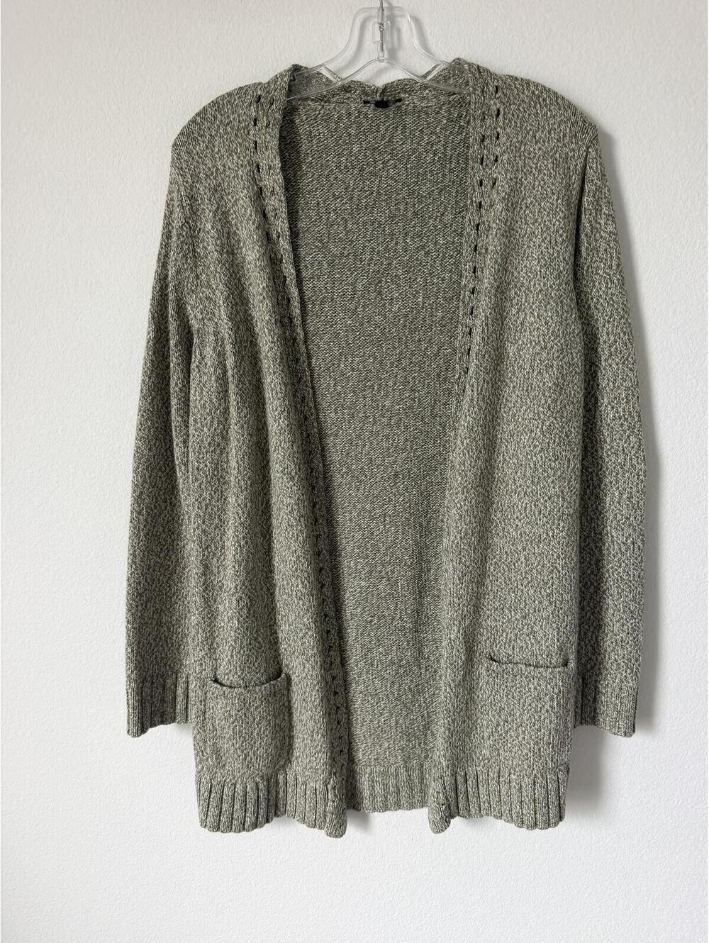 Talbots Long Sleeve Olive Green Melange Open Front Cardigan Sweater Size M petit